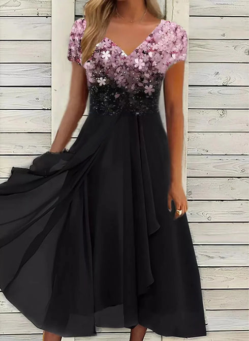 Elegant Lace Patchwork Chiffon Dress for Women Long Bridesmaid Evening Dress